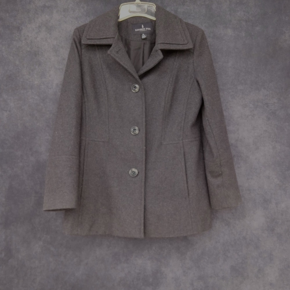 London Fog Women's Minimalist Corpcore Charcoal Wool Blend Pea Coat Size M